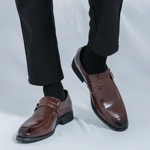 Classic brown leather monk strap loafers for men in a formal business casual style