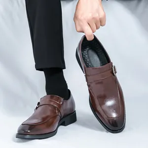 Elegant men's brown leather monk strap dress shoes for professional business casual wear