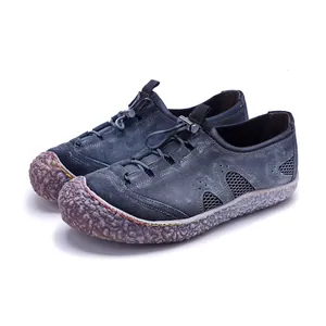 Zapatos Casuales de Cuero Genuino Vintage para Mujer Gamuza de Vacuno Bruñida a Mano Transpirable Mocasines Suela de Goma