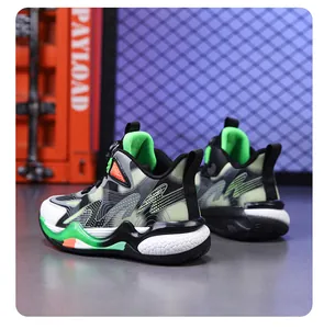 High-Top-Basketballschuhe für Kinder mit neongrünen Akzenten und manuellem Drehverschluss