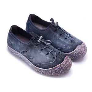 Zapatos de cuero retro para mujer con malla transpirable y suela texturizada