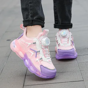 Scarpe sportive per bambini rosa e viola con chiusura a fibbia rotante alla moda