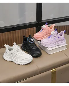 Multi-color children's breathable mesh sneakers featuring convenient rotating buckles