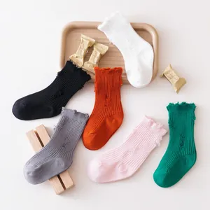 Colorful distressed ribbed mid-calf socks for children in trendy INS fashion style