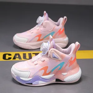 Scarpe da basket per bambini rosa con fibbia rotante e tomaia in pelle unisex
