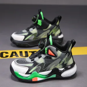 Scarpe da basket per bambini ad alte prestazioni con chiusura a rotella verde e pelle