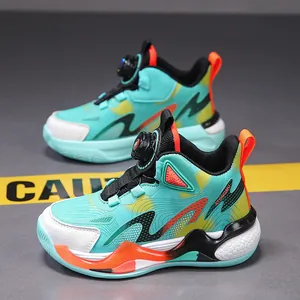 Scarpe da basket per bambini turchese con tomaia in pelle e sistema di allacciatura a disco