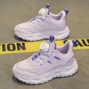 Breathable purple mesh kids sneakers with rotary lacing system and chunky sole