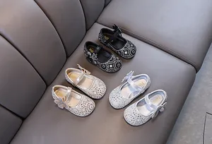 Elegant sparkling rhinestone princess shoes for girls in black gold and silver colors