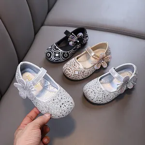 Girls Princess Rhinestone Dress Shoes Sparkly Mary Jane Flats Kids Wedding Dance Performance Party Shoes Gold Silver Black