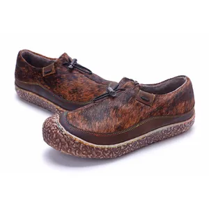 Retro horsehair patchwork women's casual shoes with comfortable thick textured sole