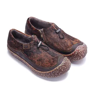 Detailed view of vintage horsehair leopard print women's casual shoes with thick sole