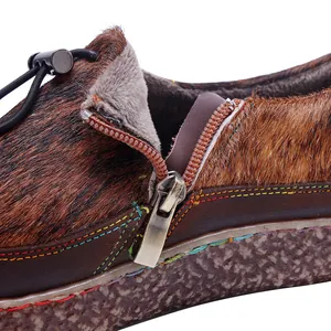 Detailed macro shot of vintage handcrafted shoes with horsehair and fleece lining