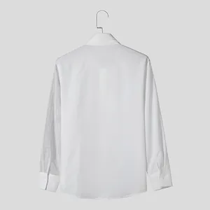 Detailed back view of white French men's shirt featuring unique mesh sleeve stitching detail