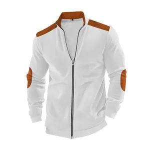Men Heavyweight Polyester Fleece Jacket American Casual Patchwork Design Color Block Zip Up Top For Autumn Winter
