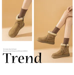 Close-up of retro warm snow boots with faux shearling lining and side zipper detail.