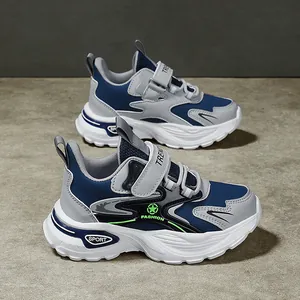 Stylish children's chunky sneakers with non-slip soles and breathable blue mesh