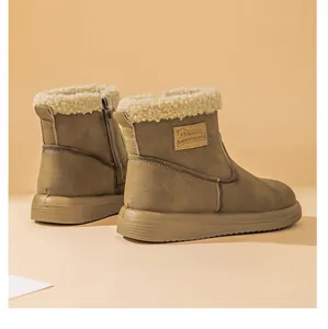 Detailed side and back view of women's warm fleece-lined snow boots in khaki with zipper