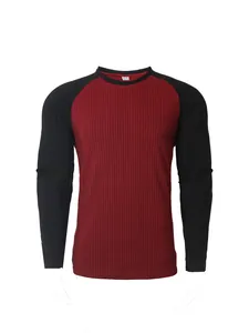 T-shirt da uomo slim fit a coste con maniche lunghe e dettagli con zip bordeaux