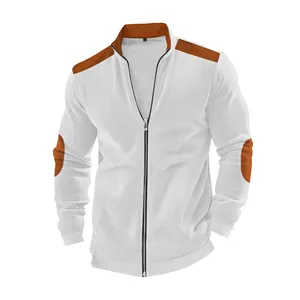 Men Heavyweight Polyester Fleece Jacket American Casual Patchwork Design Color Block Zip Up Top For Autumn Winter