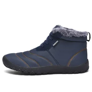 Navy blue water-resistant winter boots with warm faux fur lining for outdoor travel