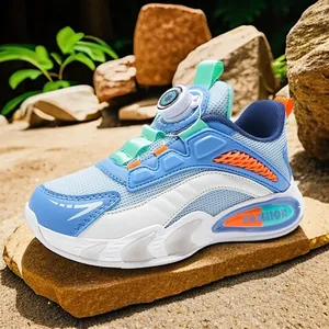 Boys Mesh Breathable Sports Shoes Kids Lightweight Sneakers With Rotating Buckle Casual Outdoor Running Shoes For School