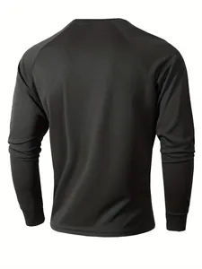 Back view detail of men's slim fit mesh long sleeve shirt showing breathable texture