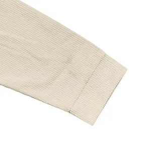 Close-up detail showing the ribbed cuff texture on a heavyweight cream corduroy jacket for men