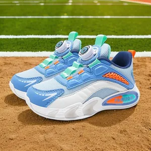 Lightweight breathable boys' mesh sneakers with rotary buckle closure in blue and white