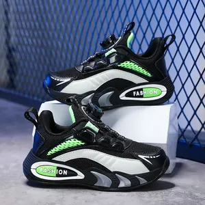 Breathable mesh kids sneakers for boys aged 6-12 featuring neon green accents