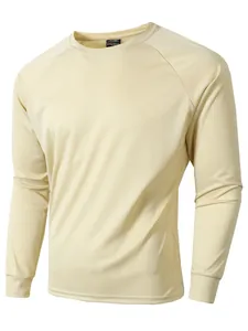 Close-up detail of breathable mesh fabric on men's slim fit crew neck long sleeve shirt