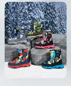 Botas de nieve de invierno de camuflaje para niños con forro cálido y suela antideslizante