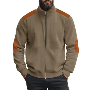 Close-up view of a men's heavy fleece jacket showing shoulder patches and zipper detail.