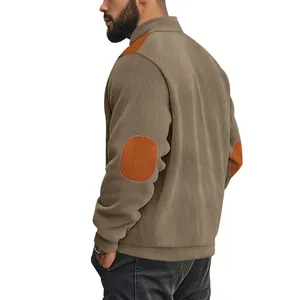 Side view detail of men's autumn heavyweight jacket with orange colorblock patches