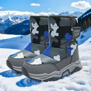 Botas de Nieve de Camuflaje para Niños Invierno Forradas de Felpa Cálidas Zapatos de Caña Alta para Niños Impermeables