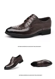 Détails multi-angles de chaussures de ville pour hommes en cuir marron cousues