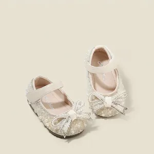 Toddler Baby Girls Princess Shoes Rhinestone Artificial Pearl Bowknot Mary Jane Flats Non-Slip Soft Sole First Walker Shoes