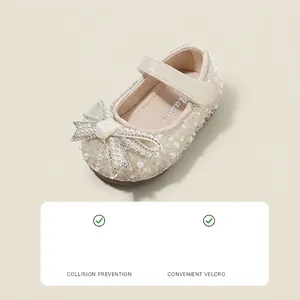 Elegant baby girl princess shoes with pearl and sequin details, soft sole for walking