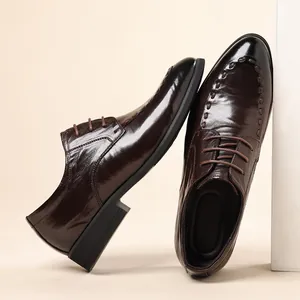 Chaussures Business Casual en Peau de Mouton pour Hommes Bout Pointu à Lacets Semelle Caoutchouc Souple Chaussures Formelles