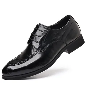 Élégantes chaussures de ville pour hommes en cuir de mouton noir véritable à bout pointu