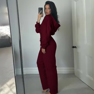 Survêtement deux pièces bordeaux à capuche tendance avec pantalon taille haute
