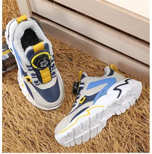 Durable warm kids winter sneakers with thick fur lining and convenient rotating buckle system