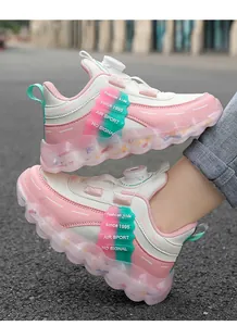 Rosa und weiße Mädchen-Sneaker mit atmungsaktivem Leder und Drehverschluss
