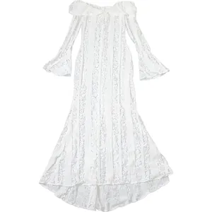 Elegant white floral lace texture and off-the-shoulder neckline detail for slim fit dress