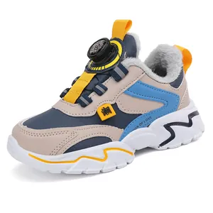 Warm winter sneakers for boys with thick fleece lining and adjustable rotating buckle