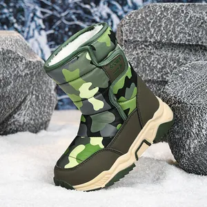 Botas de nieve de camuflaje para niños con forro polar cálido y suela antideslizante