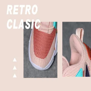 Vue détaillée de baskets en mesh rose respirant pour enfants montrant talon et bout