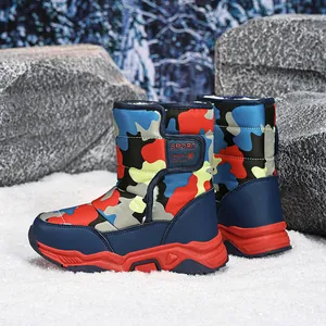 Botas de invierno para niños, estampado de camuflaje, forro de felpa cálido y suela antideslizante