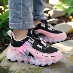 Mädchen Sportschuhe Sneaker 6-12 Jahre Alt Frühling Herbst Atmungsaktiv Kunstleder Lässig Daddy-Schuhe Mit Drehknopf