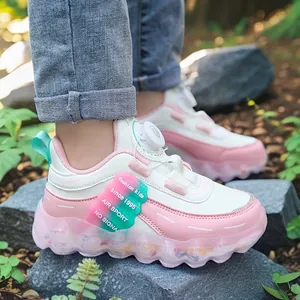 Atmungsaktive klobige Mädchen-Sneaker in Rosa und Weiß mit Drehverschluss